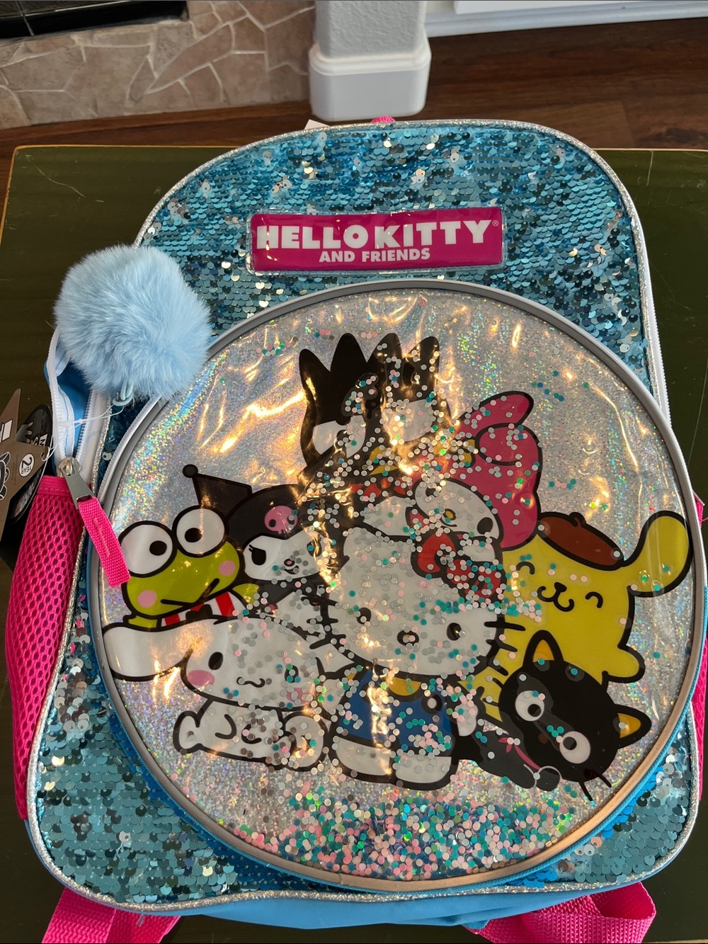 Hello Kitty Sequin Backpack - Aqua Blue with Pink Accents